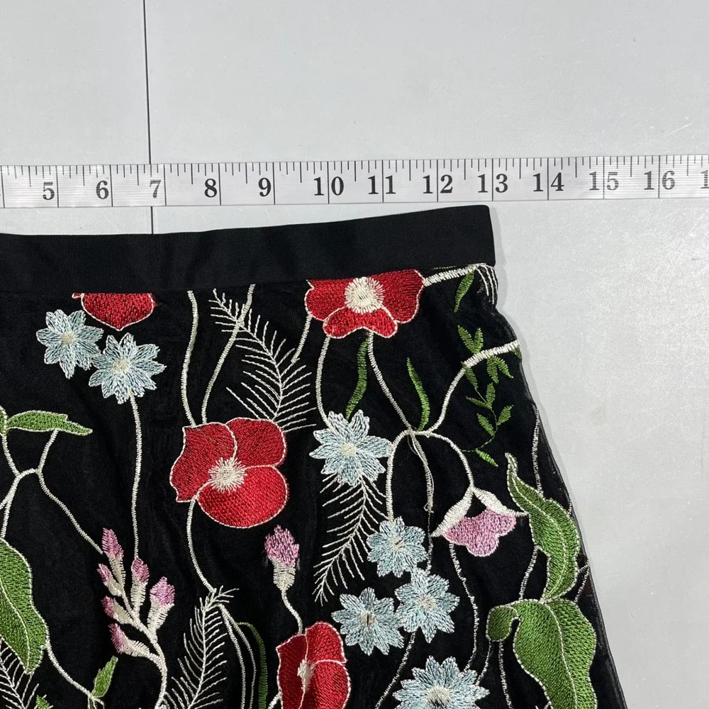 Eva Franco Fairy Grunge Boho Floral Embroidered Mesh Midi Skirt Size 4 Feminine